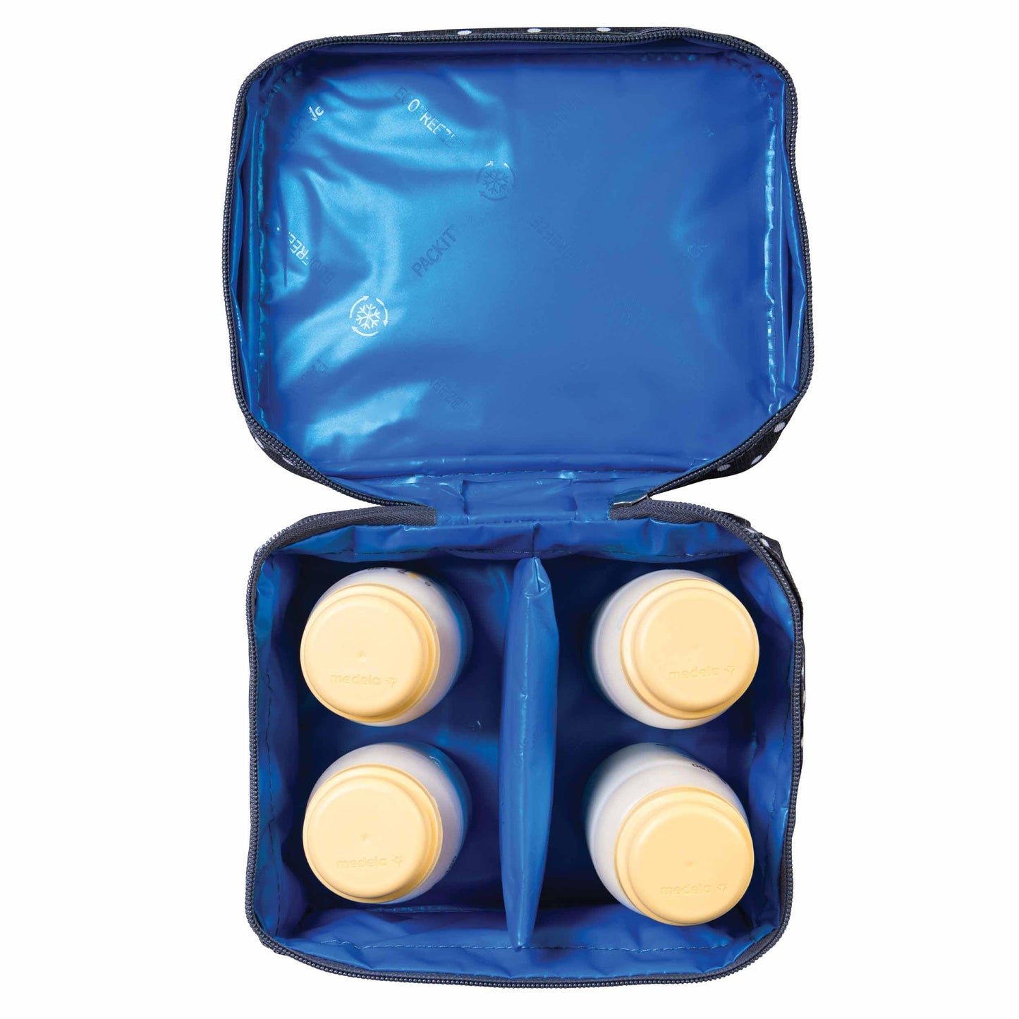 freezable-breastmilk-and-formula-cooler-d8 2023_Breastmilk-Cooler_Polka-Dots_Top-Down_4-Bottles_Lores.jpg