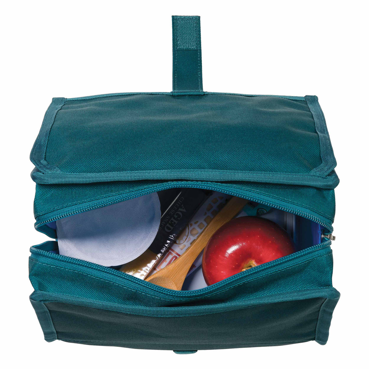 freezable-lunch-bag-f0 freezable-lunch-bag-deep-teal-top-view-packed.jpg