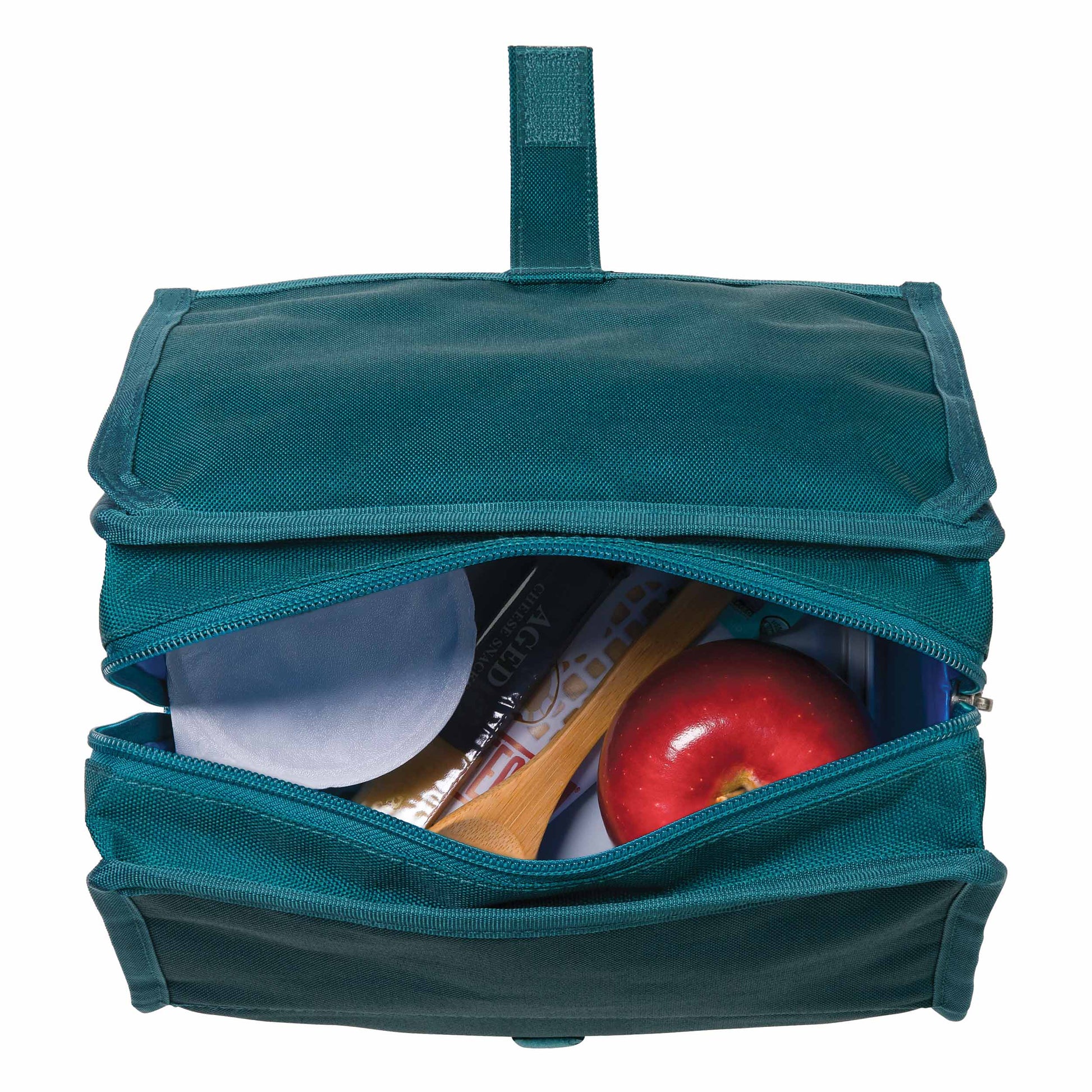 freezable-lunch-bag-f0 freezable-lunch-bag-deep-teal-top-view-packed.jpg